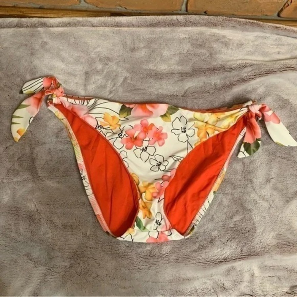 Athena Bikini Bottoms Womens 12 White Floral Tie Side Swimsuit Beachwear‎ Summer